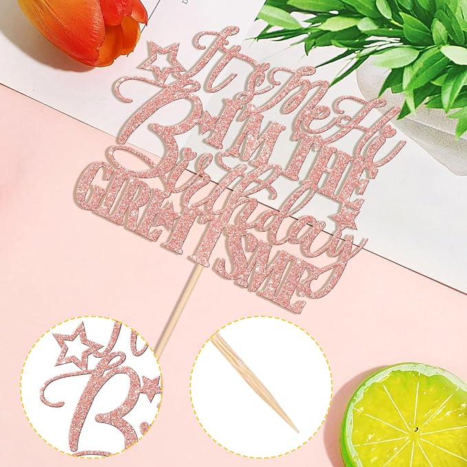 1 PCS It's Me Hi I'm the Birthday Girl It's Me Cake Topper Glitter Music Singer Cake Pick for Funny Hip Hop Singer Girls Birthday Party Cake Decorations Supplies Rose Gold