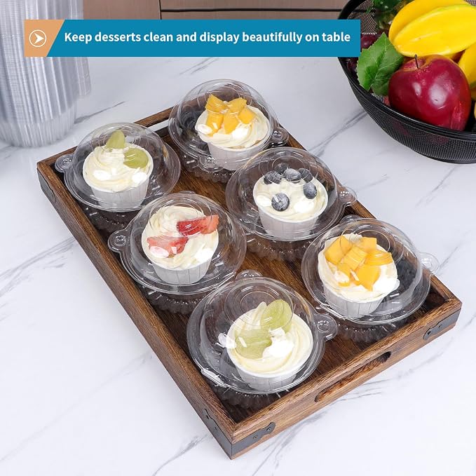 150 Pcs Cupcake Holders with Dome Lids, Stackable Individual Plastic Muffin Containers, Cute Dessert Boxes Disposable for Bake Sale, Party Favor Cake, Fruit, Salad, Cocoa Bombs (Clear)