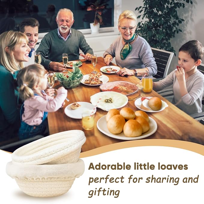 Mini Bread Dough Proofing Basket (5.5'', Set of 6), Natural Cotton Rope Mini Banneton Basket & Liner, Sourdough Banneton Basket for Bread Bowls & Small Loaves