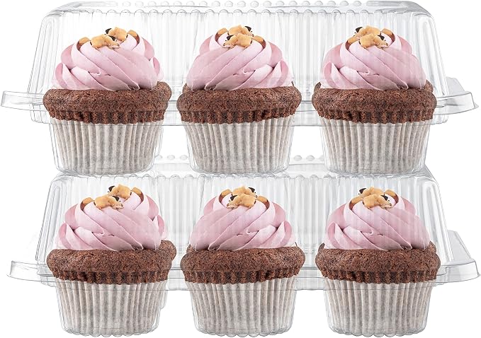 Plastic Cupcake Containers Boxes | 6 Compartment – 55 Pack | Disposable High Dome Dozen Cupcake Holder With Lid Bulk | Extra Sturdy Stackable Cupcake Boxes | Durable Muffin Packaging Transporter To Go
