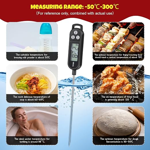 Copkim 3 Pcs Instant Read Meat Thermometer with Long Probe 9.65 Inch Kitchen Cooking Food Candy Waterproof Digital Thermometer for BBQ Water Milk Yogurt Liquid Cooking (Black,White,Red)