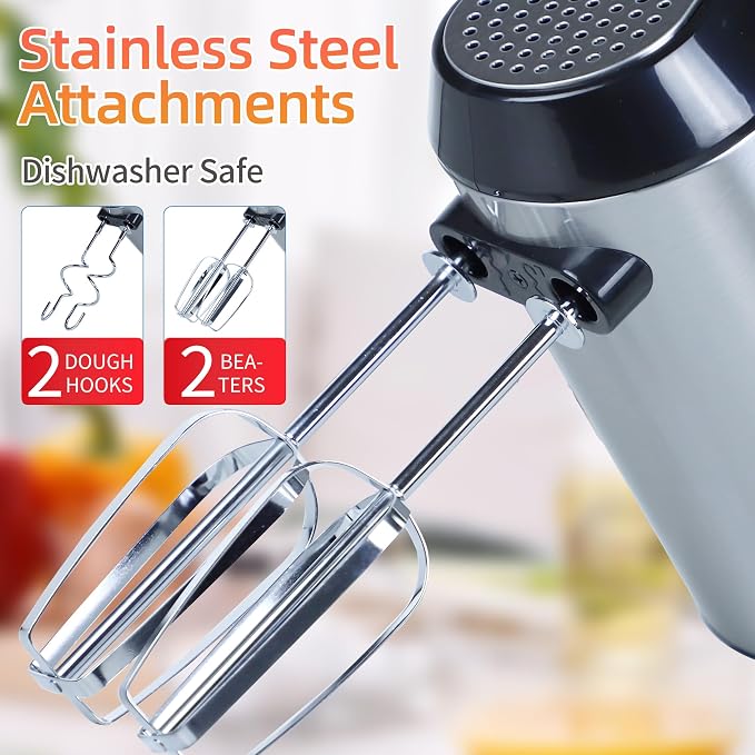 200W Hand Mixer, Lightweight Electric Mixer with Turbo Function, 5-Speed Handheld Mixer for Whipping, Folding, and Dough Kneading, Compact Storage with Attachments,black