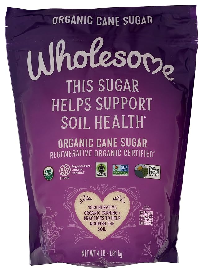 Wholesome Sweeteners 4-Pound Organic Cane Sugar, Fair Trade, Non GMO, Gluten Free & Vegan for Baking and Sweetening, 1 Pack