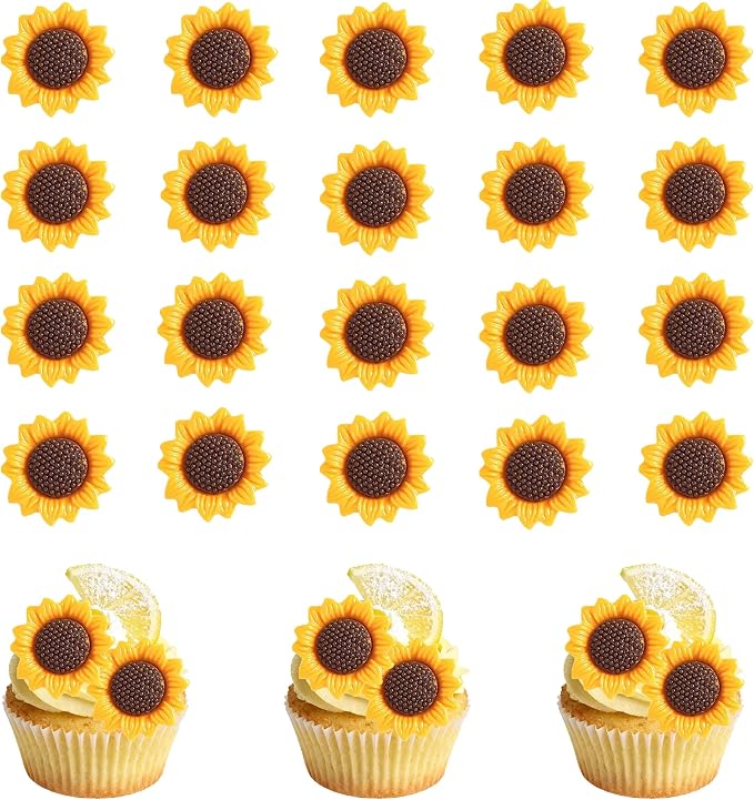 20 PCS Sunflower Cupcake Toppers Sunflower Cake Picks Flower Party Decorations for Baby Shower Sunflowers Birthday Party Cake Toppers Decor Supplies