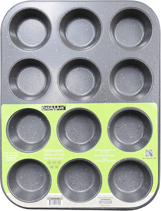 casaWare Ceramic Coated NonStick 12 Cup Muffin Pan (Silver Granite)
