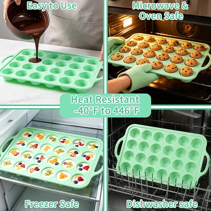 2 Pack Silicone Mini Muffin Pan, 48 Cups Mini Cupcake Pans with Metal Reinforced Frame and Handle, Silicone Baking Molds for Egg Bites Pie Mini Cheesecake Jello Pudding Brownie Wedding Cupcake