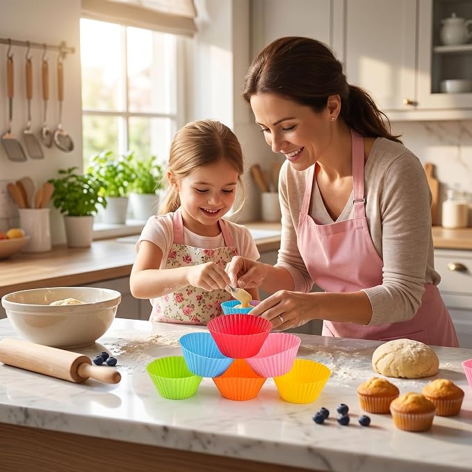 Baking Cups 24 Pack, Multi-color Reusable Silicone Cupcake Liners, Non-stick and Flexible Muffin Pans for Baking, Easy To Clean Cupcake Molds