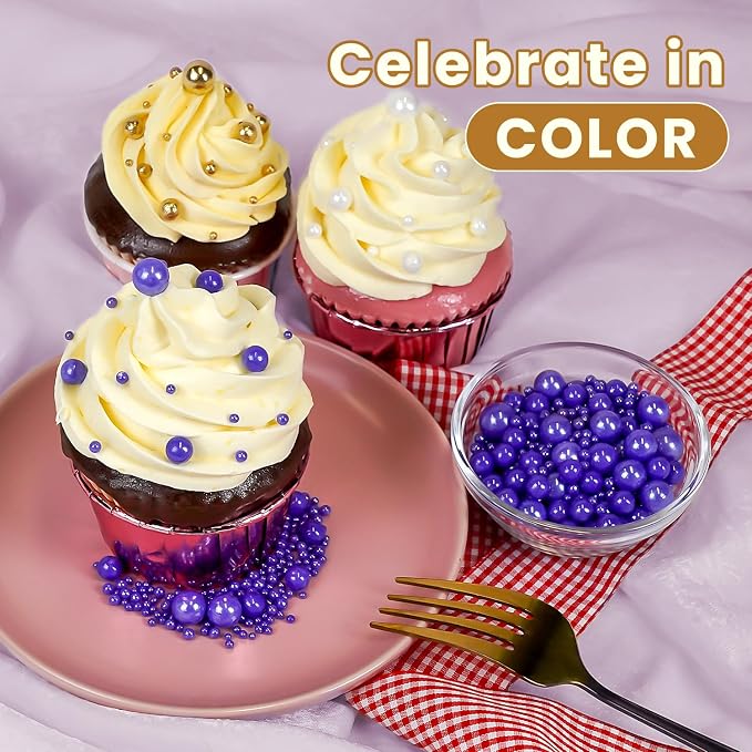 Edible Purple Pearl Sprinkles, Purple Sugar Sprinkles for Cake Decorating, Edible Cake Decorations, Cupcake Toppers, Cookies, Easter Wedding Party Supplies, 180g/6.35oz, Mix Size