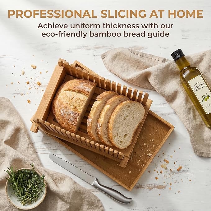 Homemade Sourdough Sandwich Bread Slicer | Built-in Crumb Tray for Mess-Free Use，Adjustable Thickness Options，Foldable & Space-Saving Design