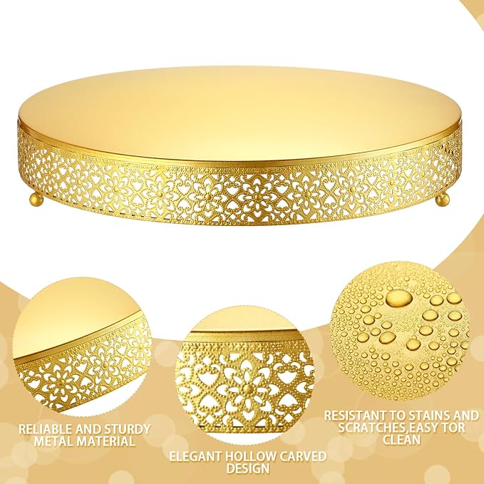 Wenqik Cake Stand 16 Inch Round Metal Cupcake Dessert Wedding Cake Stand Cookies Display Holder Fruit Serving Tray for Table Wedding Birthday Anniversary Party(Gold)