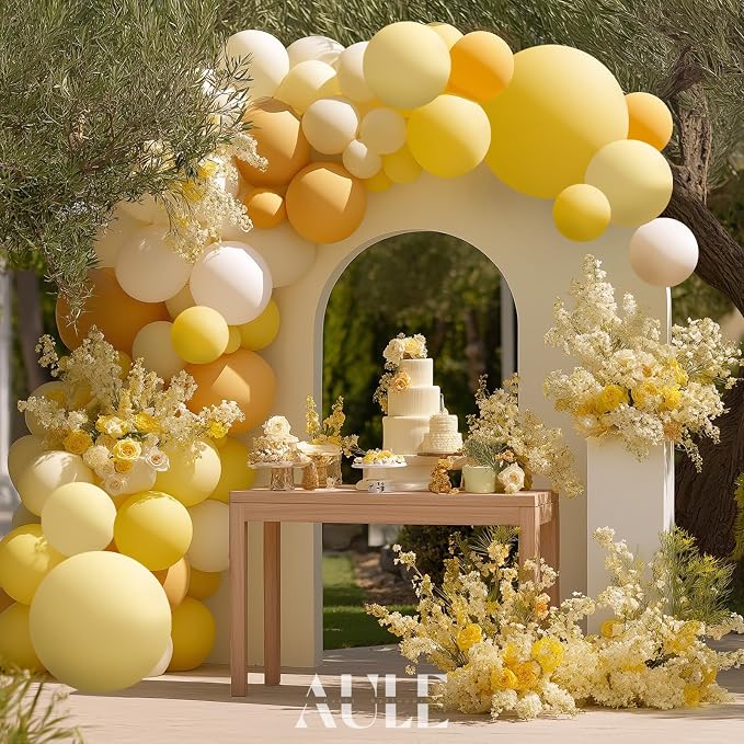 AULE Yellow Balloon Arch Kit 155Pcs Mustard Macaron Yellow White Balloons Garland for Sunflower Birthday Bee Graduation Anniversary Gender Reveal Baby Shower Theme Party Decoration