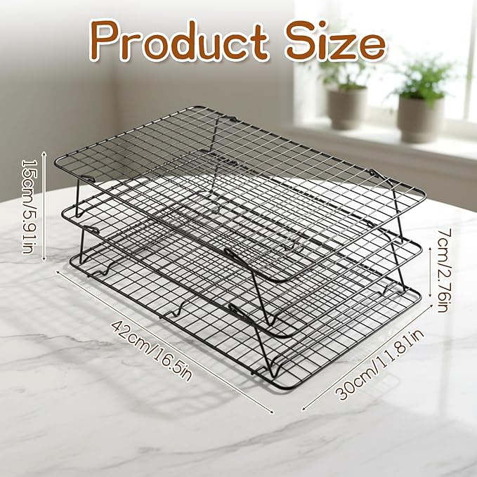 3-Tier Stackable Cooling Rack, 16.5 x 12 Inch Wire Racks, Detachable Cooling Racks with Legs, Carbon Steel Baking Rack, for Baking Cooking Grilling, Oven Safe