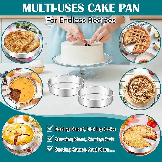 TeamFar 7 Inch Cake Pan, Stainless Steel Round Layer Cake Baking Pans Tins for Birthday Wedding, Non-Toxic & Heavy-Duty, Mirror Finish & Leak Proof, Oven & Dishwasher Safe, Set of 2