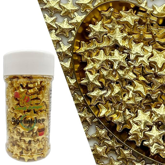 CandiJumpin Edible Star Sprinkles 10 mm, Gold Stars for Cake Decorating Super Gold Star Cake Decoration Large Edible Stars Baby Shower Party Birthday Wedding Christmas Supplies 3 OZ