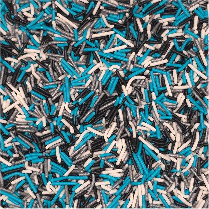 NCS North Carolina Game Day Black, White, Teal & Silver Jimmies Edible Sprinkles – Cupcake, Cake & Cookie Decorations, 7 oz