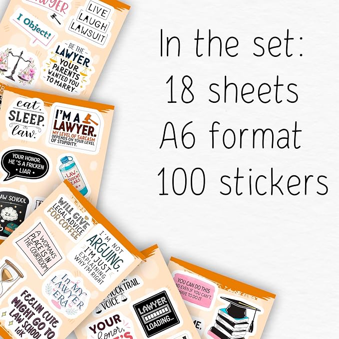 100Pcs Law Stickers for Laptop, Planner, Lawyer Stickers - Law Gifts - Lawyer Party Decorations - Gift for Women & Men