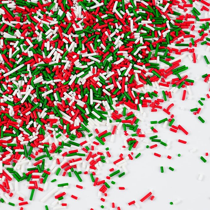 Christmas Sprinkles Bulk 1lb - Red Green White Jimmies for Baking, Holiday Cake & Cookie Decorating, Edible Dessert Toppings for Cupcakes, Ice Cream, Brownies