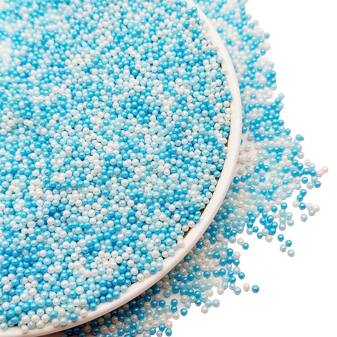 SE Si&Moos Nonpareil Sprinkles, 2mm White and Blue Mini Edible Pearls Blue and White Sprinkles for Cake Decorating Halloween Cookie Decorations Wedding Baby Shower Party Christmas Holiday Supplies 3.5 OZ