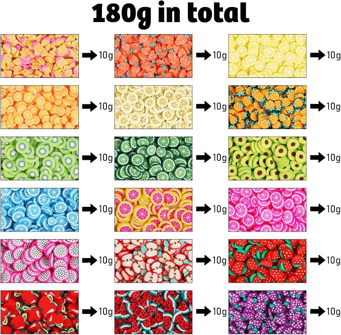 DIYASY 180g Fake Fruit Sprinkles, 6.35 oz Mini Faux Sprinkle Polymer Clay Slices Non-Edible for Crafts Art DIY Decoration Plastic Slime Filler