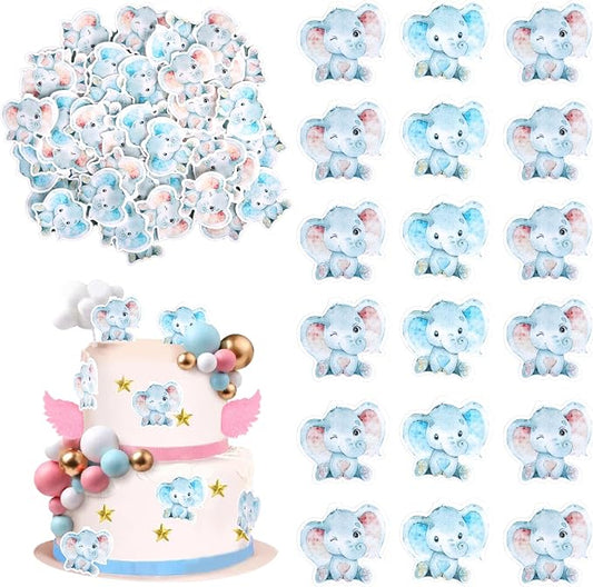 60 PCS Edible Elephant Cupcake Toppers Baby Shower Boy or Girl Cupcake Picks for Elephant Theme Gender Reveal Baby Shower Kids Boys Girls Birthday Party Cake Food Decorations Supplies Pink or Blue