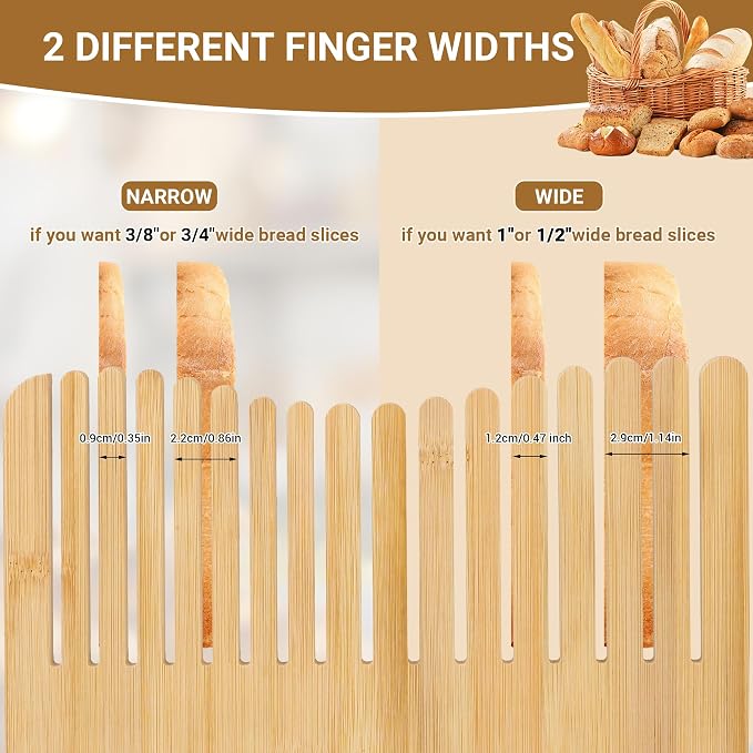 Hogarbliss Bread Slicer for Homemade Bread, 10.5″Adjustable Bread Cutter with Crumb Tray, Compact&Foldable Bread Loaf Slicer for Sandwiches and Round, Bamboo Bread Cutting Board-Kitchen Gadget & Gifts