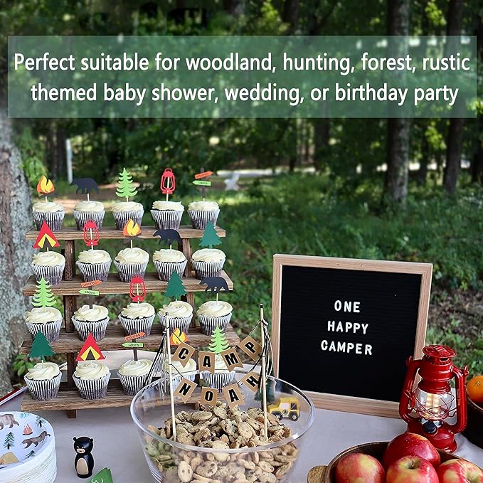 2Pcs Wooden Cupcake Stand - 4 Tier Cupcake Display Stand, Rustic Tiered Display Stand, Tool Free Installation Cupcake Stand for Birthday Party Decoration Supplies