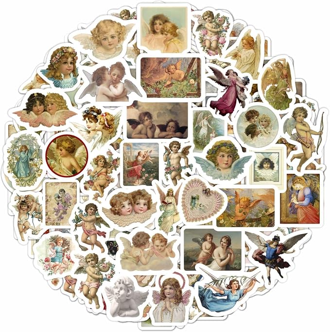 BulbaCraft 100Pcs Angel Stickers Vintage - Angel Decals for Laptop, Scrapbooking, Crafts, Envelopes, Gifts for Women & Men