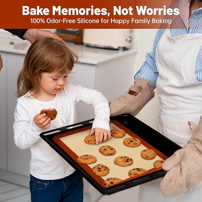 Silicone Baking Mats, 3PACK Reusable Non-stick Baking Mats for Cookies, Easy Clean & Non-Slip Food Grade, 16.5’’ x 11.6’’ Baking Sheets for Cookies, Bread and Pastry, Baking Supplies for Oven