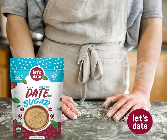 Let’s Date | Organic Date Sugar | Excellent Sugar Substitute | Baking Sugar Alternative | Good Source of Fiber | Vegan | Paleo | Gluten Free | Kosher | Non- GMO | Natural Sweetener (12oz (Pack of 1)