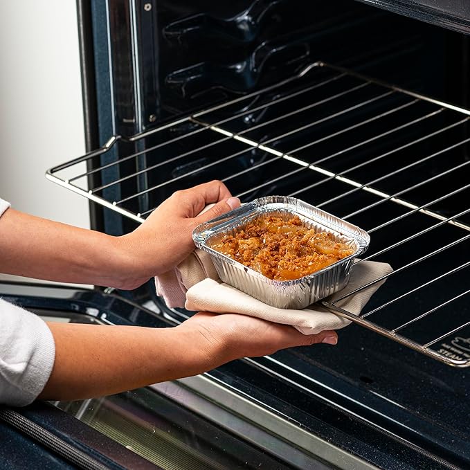 GUSTO 1 lb Disposable Aluminum Foil Takeout Pans with Clear Dome Lids, 5" x 4" – [50 Count] Great for Baking, Cooking, Storage, and Freezing (Formerly Comfy Package)