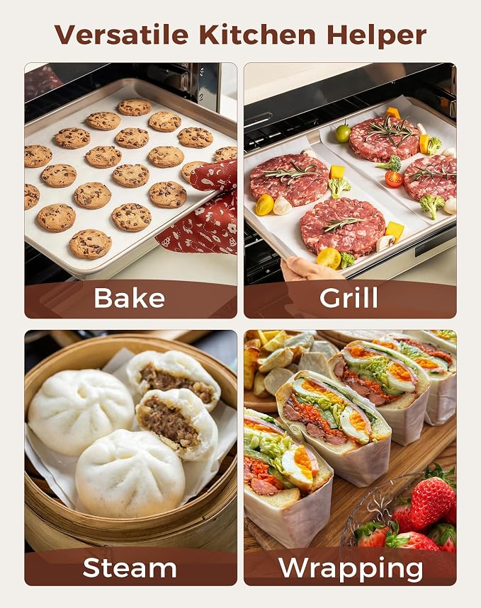 12x16 Parchment Paper Sheets – 80 Precut, Unbleached, Non-Stick Sheets for Half Baking Sheet, Flat-Packed (No Folds/Creases) & Oven Safe, Gift Box for Baking, Air Fryer & Microwave