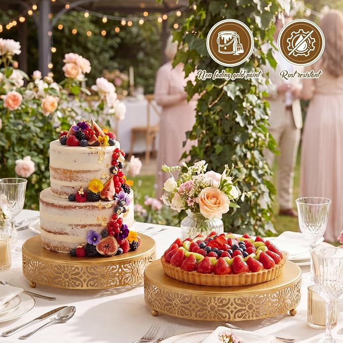 Wenqik 2 Pcs Gold Metal Cake Stand, 14" 16" Large Round Cupcake Stand Dessert Table Display Set Cake Holder for Wedding Birthday Party Bridal Shower Anniversary Table Decoration