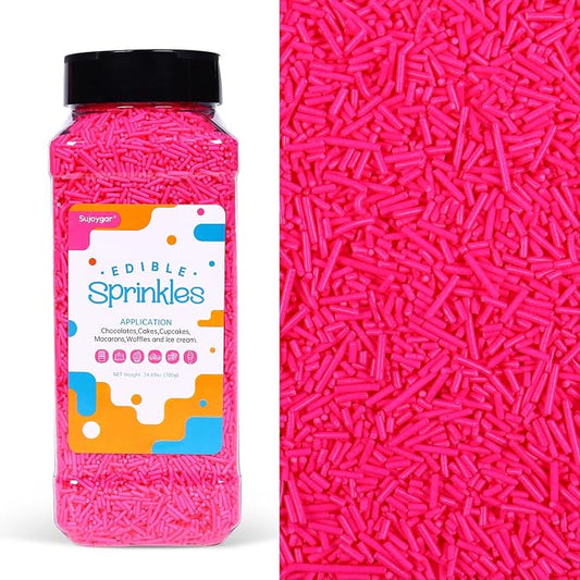 Sujoygar Pink Sprinkles Bulk, Pink Jimmies Sprinkles for Cake Decorating, 1.54 LB Valentine's Cake Sprinkles, Cupcake, Chocolate, Baking, Cookie Sprinkles