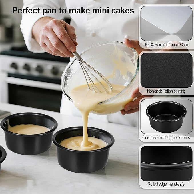 4 Inch Cake Pan Set of 5, Nonstick Cheesecake Round Cake Pans with 100 Pieces Parchment Paper, Mini Cake Tins for Baking, Non-Toxic & Leakproof Circle Cake Pan, Aluminum Material Food Grade Coating