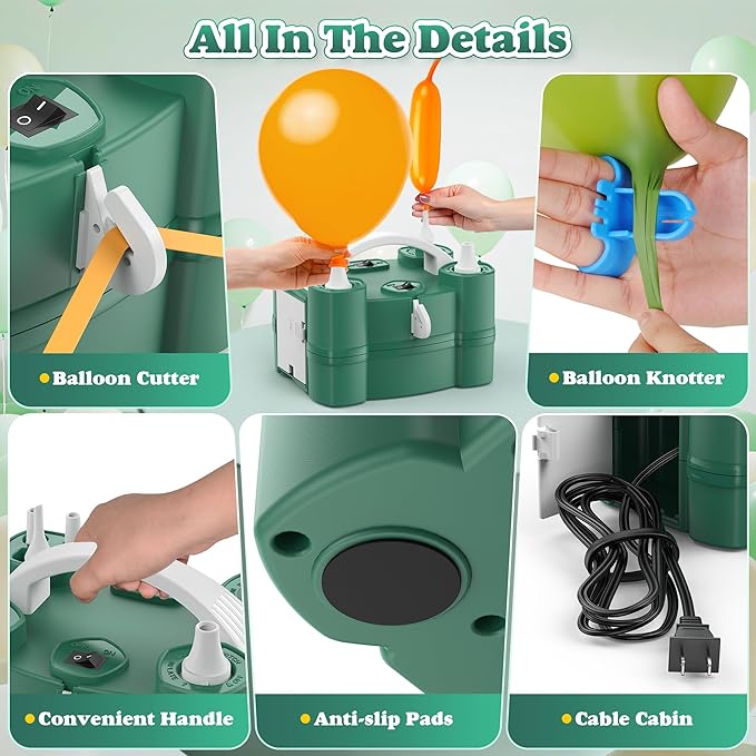 Balloon Pump 4-in-1 Electric Balloon Inflator with Triple Inflating Ports for All Balloons Air Filler Machine for Sports Balls Inflator Deflator for Inflatables