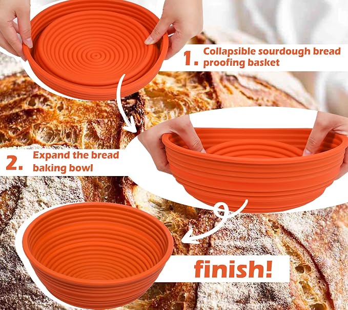 Webake 10" Large Round Silicone Bread Proofing Basket, Collapsible Silicone Banneton Basket for Sourdough Bread Baking, BPA-Free