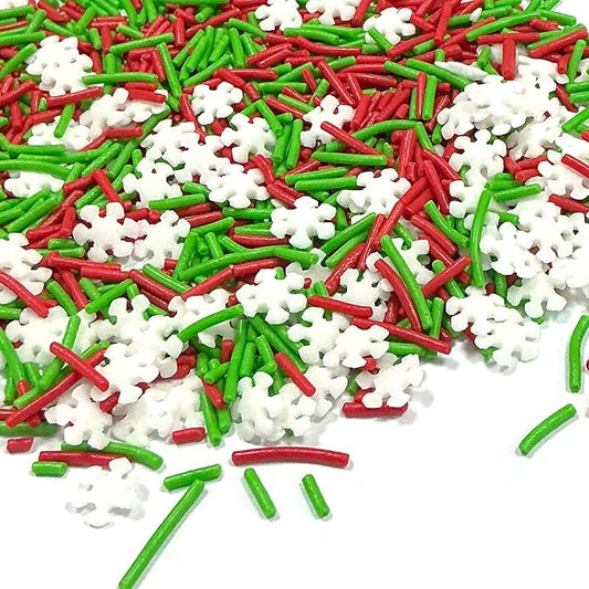 Homipooty Christmas Sprinkles for Cake Decorating 85g/2.99oz Mix of Red and Green Holiday Sprinkles with White Snowflakes Jimmies Decorative Christmas Dessert