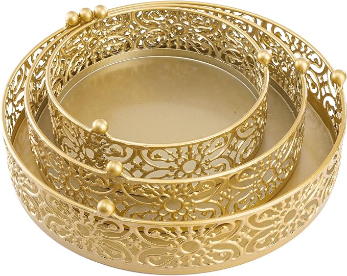 Hedume 3 Pack Cake Stand, Round Metal Cake Stands, 8" 10" 12" Dessert Display Cupcake Stands, Wedding Brithday Party Celebration Dessert Cake Display Plates-Gold