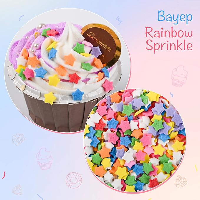 Bayep Rainbow Sprinkles for Cake Decorating Star Bulk Sprinkles for Ice Cream, Cookies, Baking, Cupcake Topper Colorful Sprinkles Perfect for Birthday Party Christmas Holiday Supplies 3.52 Ounce