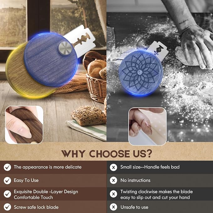 Upgraded UFO Bread Lame Dough Scoring Tool,Magnetic Sourdough Scoring Tool,Black Walnut Bread Lame Cutter Scoring Knife for Bread Baking Includes 5 Replaceable Razor Blades for Bread Baking