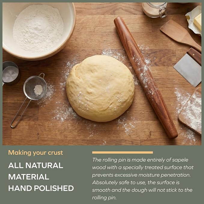 Muso Wood Sapele Wooden French Rolling Pin for Baking, Tapered Roller for Fondant, Pie Crust, Cookie, Pastry (French 15-3/4inch)