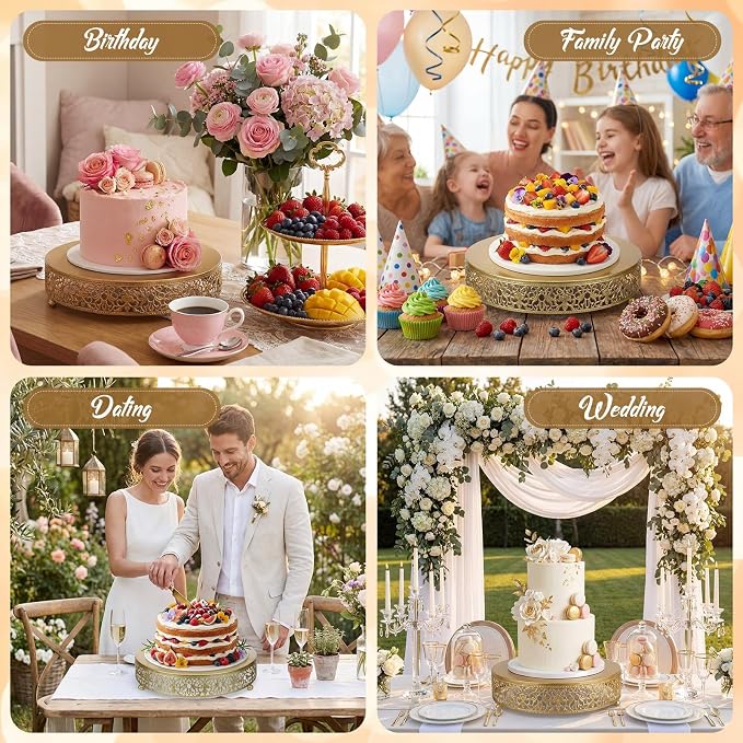 Wenqik 12 Inch Gold Cake Stand Set Metal Round Cupcake Dessert Stand with Cake Cutting, Spatula Wedding Cupcake Pastry Display Candy Holder Display for Wedding Party Birthday Baby Shower(Classic)