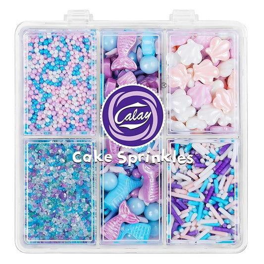 Mermaid Sprinkles for Cake Decorating, 4.8oz Pastel Ocean Sprinkles with Nonpareils Mermaid Tail Seashell Sanding Sugar and Jimmies for Cake Cupcake Cookie Baking Dessert Donuts Topping