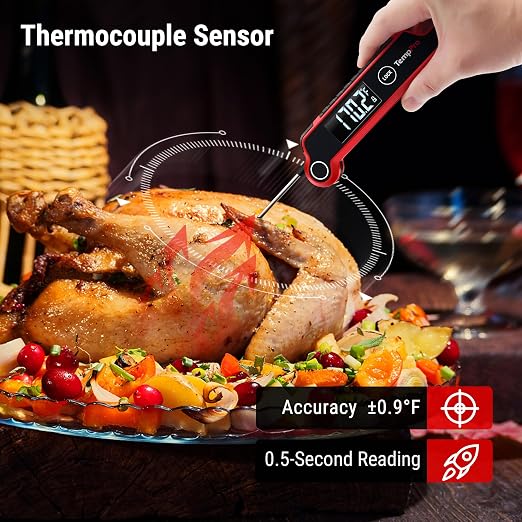 TempPro TP620 Instant Read Meat Thermometer Digital, Cooking Thermometer with Large Auto-Rotating LCD Display, Waterproof Food Thermometer Digital for Kitchen, BBQ, or Grill (Previously ThermoPro)