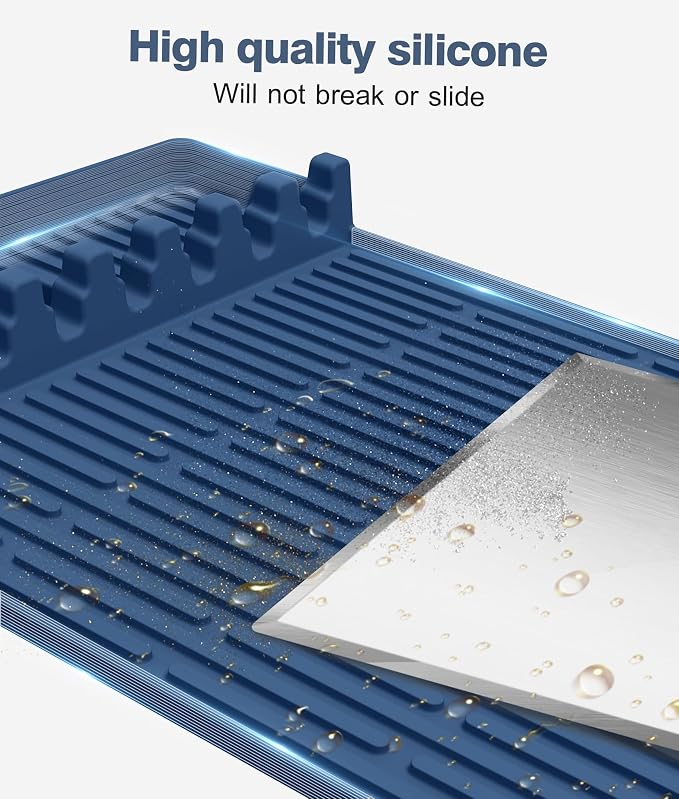 Silicone Griddle Tools Mat for Blackstone - Large Silicone Spatula Mat with Drip Pad - Griddle Mats BBQ Grill Accessories - Blackstone Griddles Accessories, Gifts for Men(Blue)