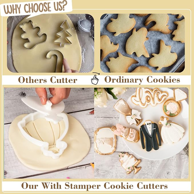 Wedding Cookie Cutters Oak Leaf with Plunger Stamps Handle Holiday PLA Cake Shapes Baking Molds Gifts for Kids Party 3.5" Kitchen Cake Supplies