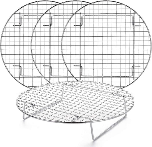 Foraineam 4 Pack 10.5 inch Steamer Rack Round Grilling Rack for Cooling Steaming Baking Cooking, Lifting Food in Pots, Cake Pan, Pressure Cooker and Oven