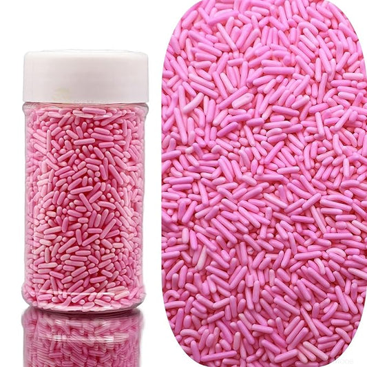 SE Si&Moos Pink Sprinkles Edible Pink Jimmies Soft Jimmy Sprinkles Halloween Cake Decorations Christmas Cookie Decorations for Topping Ice Cream, Cookies, Cakes, Cupcakes, Dessert Decorating 2.75 OZ