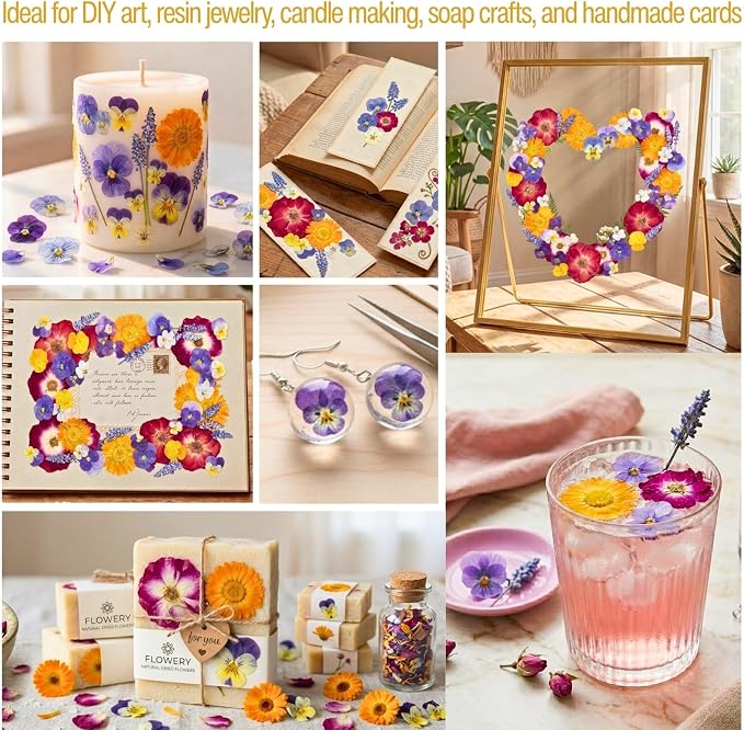 70 Pcs Edible Flowers for Cocktails & Cake Decorating – Real Dried Edible Flowers Cupcake Toppers, Food Grade Edible Pressed Flowers for Drinks, Garnish & Crafts (Pansies, Rose, Calendula, Lavender)