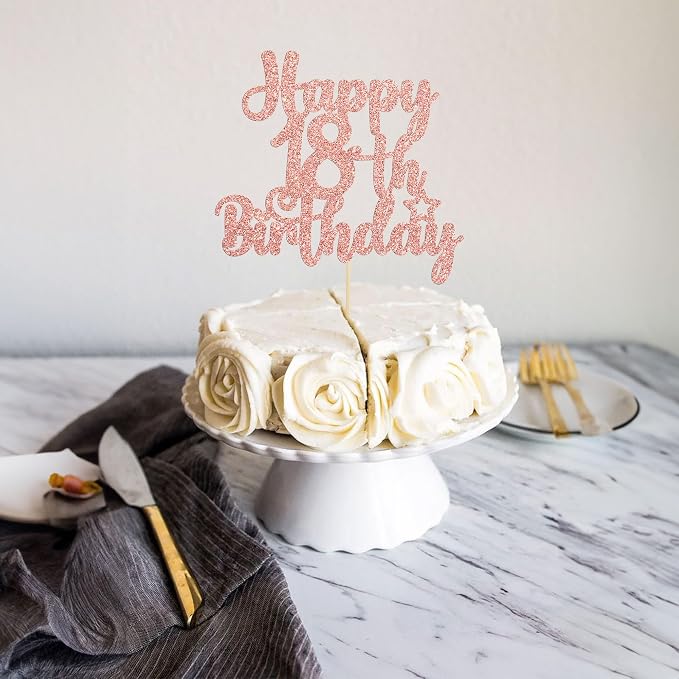 Gyufise 1Pc Happy 18th Birthday Cake Topper Glitter 18 & Fabulous Cheers to 18 Years Old Birthday Cake Pick for Celebrating 18th Birthday Party Cake Decorations Supplies Rose Gold